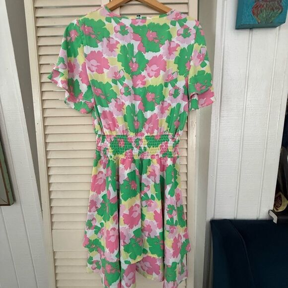 Pink and Green Flutter Sleeve A-Line Sundress - Picture 8 of 11